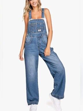 Lana Roux 90s Retro Utility Denim Twill Canvas Overalls Jumpsuit Dungarees L